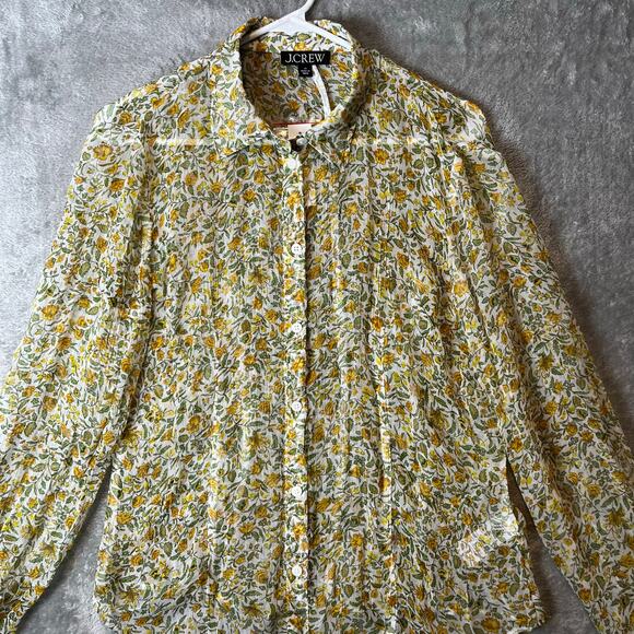 J. Crew Crinkle‎ chiffon button-up shirt in floral vines Size 10 New - Picture 8 of 8